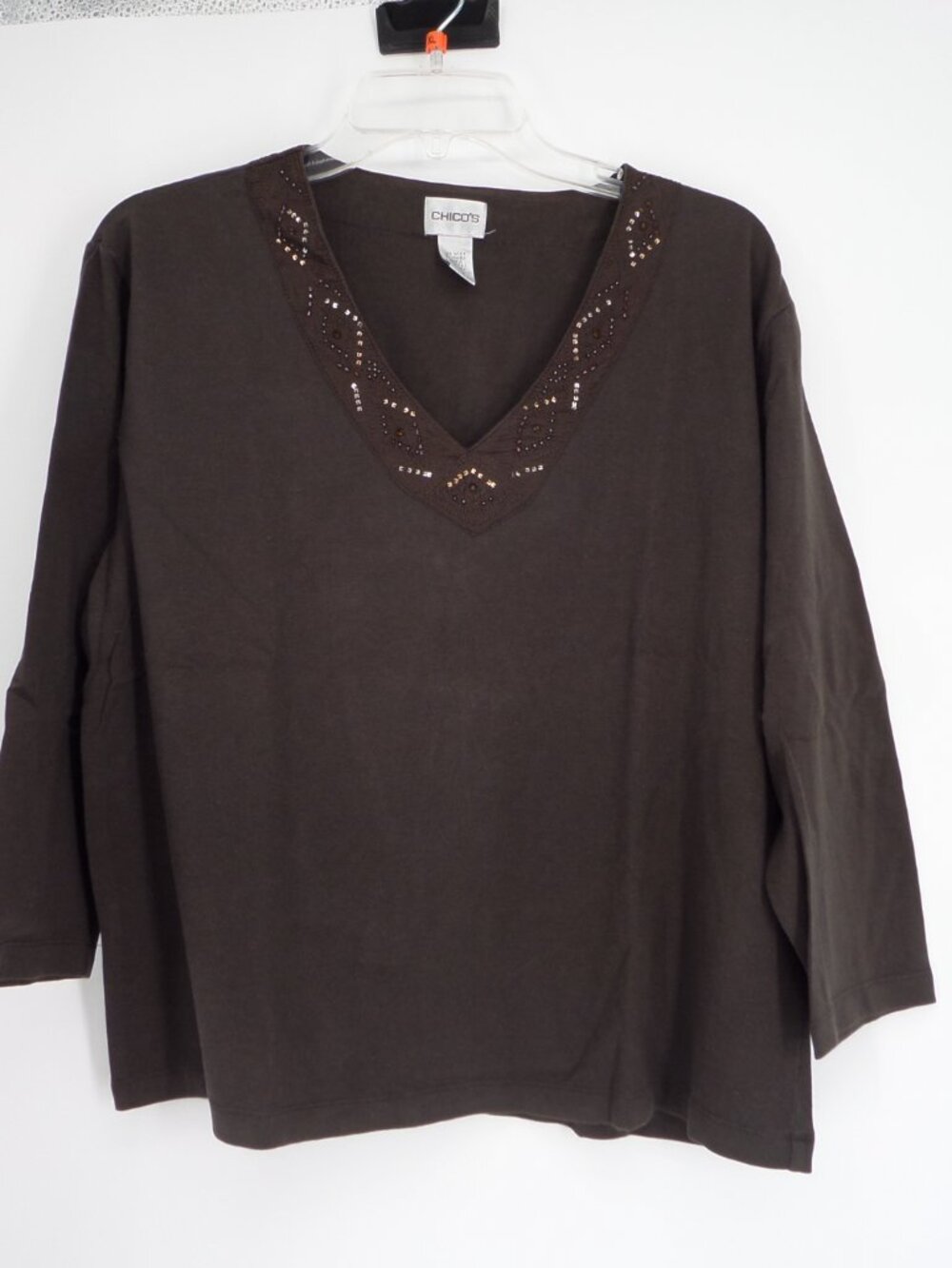 Chico's  Women's 3/4 Sleeve V Neck Brown  Top  Size 3 US XL